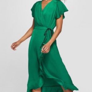 Silky, Green wrap around dress